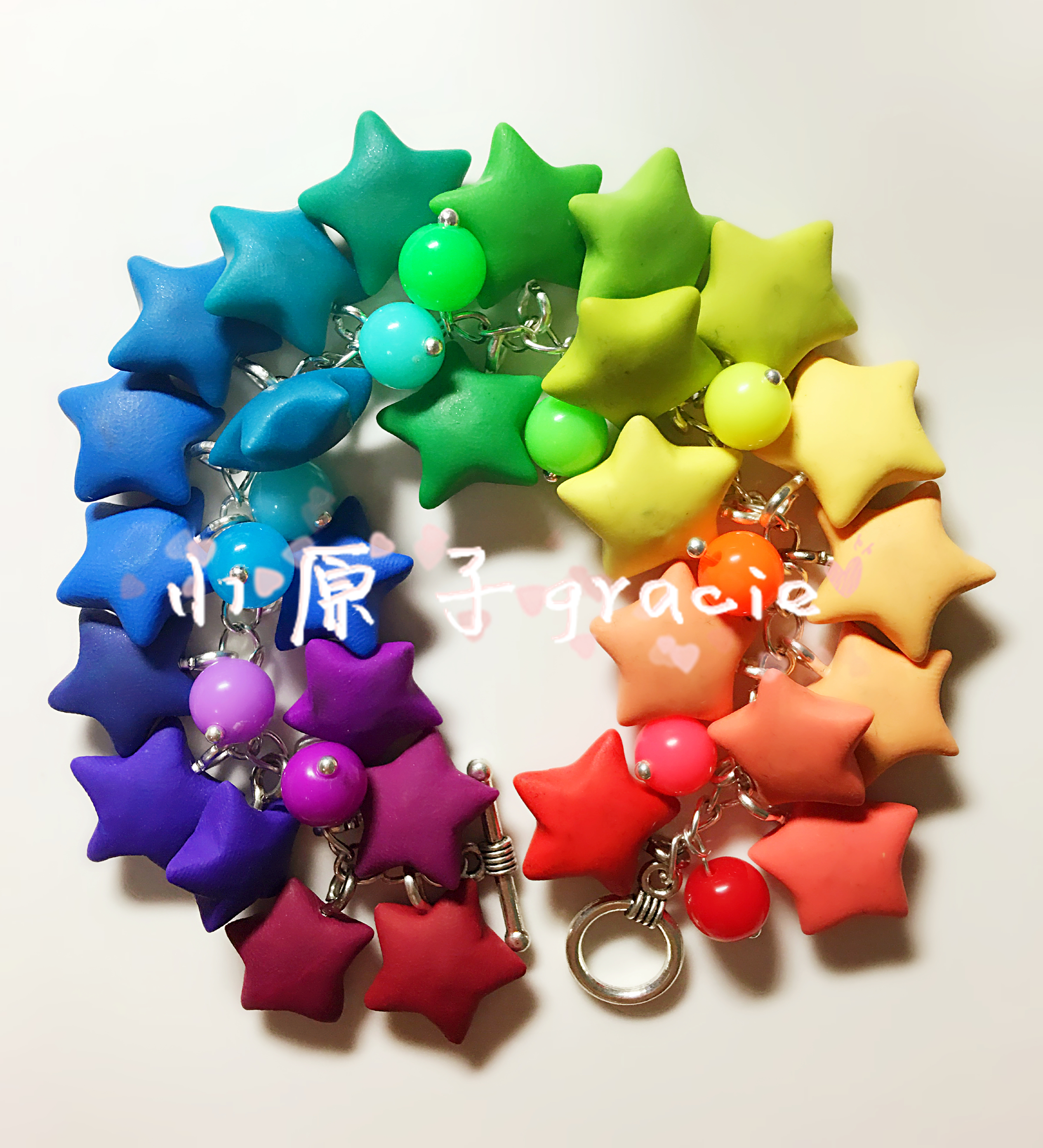 原子的软陶星星手链#软陶##五角星##饰品##彩虹