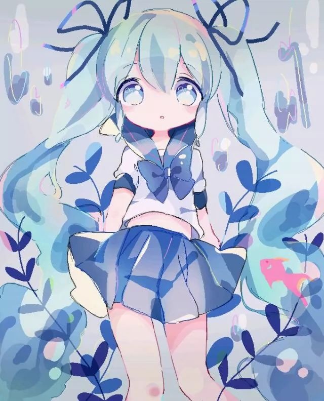 初音未来 虚拟歌姬 v家水彩 萌妹子 软妹 q版