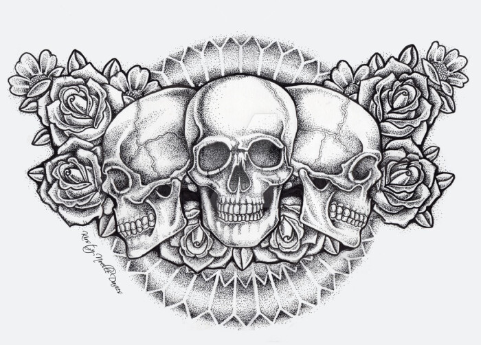 tattoo design 纹身手稿 设计图 骷髅与玫瑰 胸口纹身