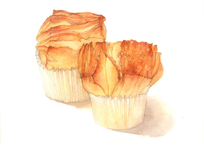 食物 甜点下午茶 甜品控 面包 起酥包 插图插画 涂鸦绘图 水粉彩铅