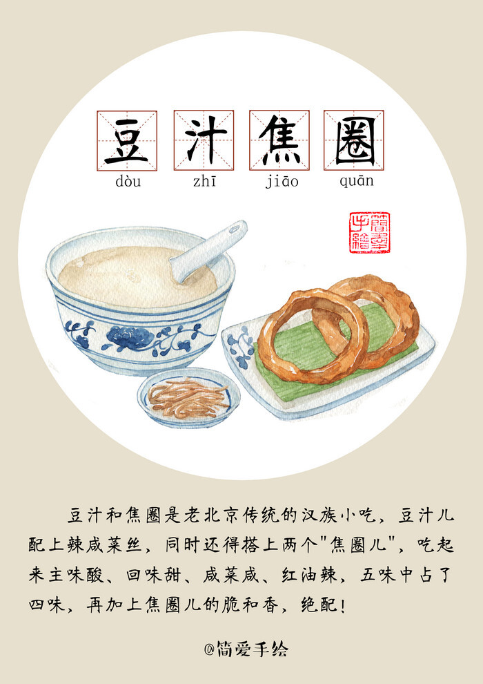 老北京儿时的味道——京美食小吃系列 手绘水彩 美食艺术 食物 插图
