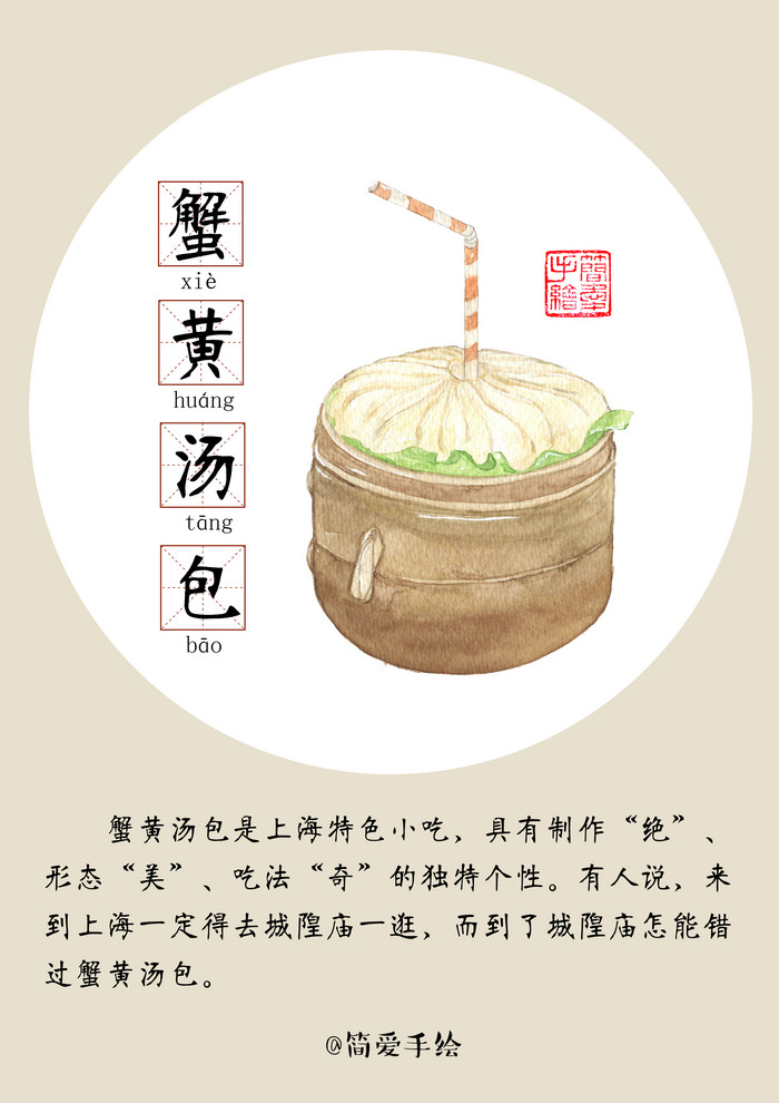走进老上海的小吃街——上海美食小吃系列 地方特色 手绘水彩 美食