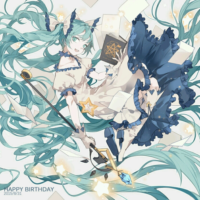 71沐湷搬运71二次元 插画 初音未来 miku 魔法书 魔法杖 双马尾