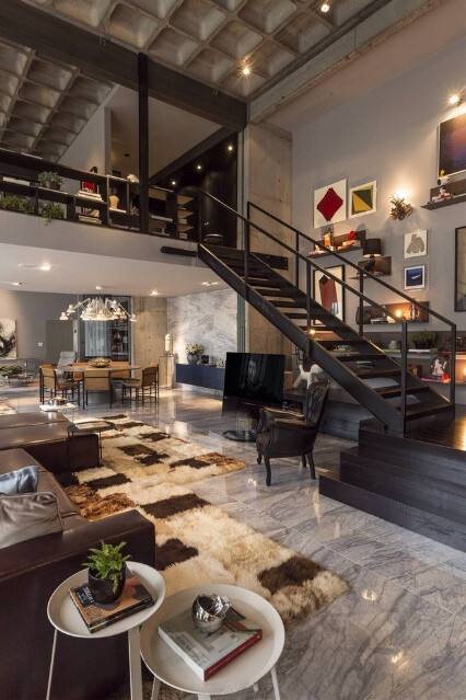 现代与后现代装饰风格loft500平米loft现代简约客厅装修效果图设计