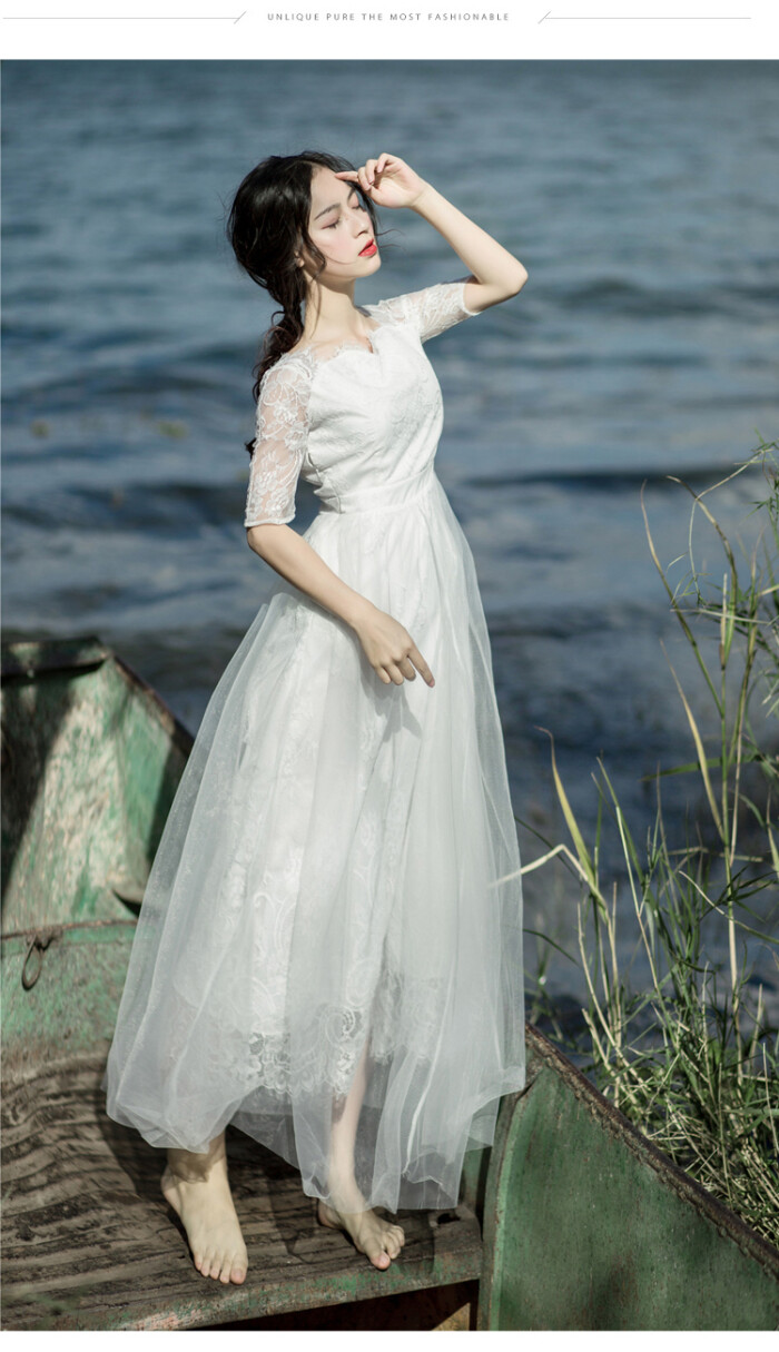 2016夏季新品女装白色蕾丝连衣裙长裙波西米亚沙滩裙海边度假裙子