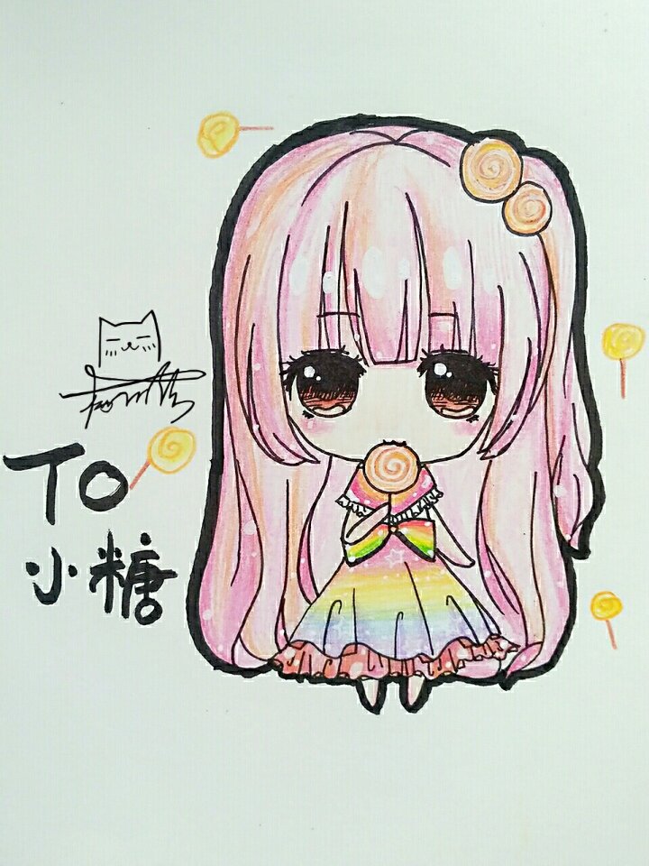 手绘 彩铅 q版 女孩 人设