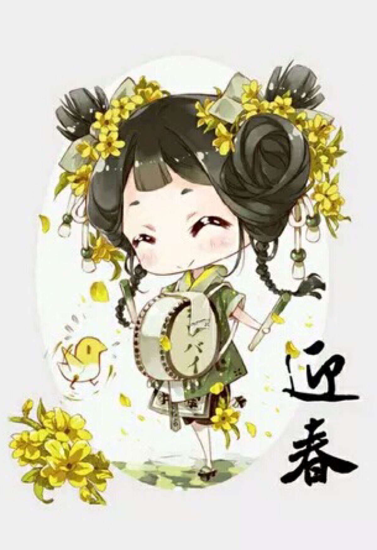 花朵拟人,桔梗,樱花,迎春,绣球,蜀葵,蒲公英,三色堇,矢车菊,插画作品
