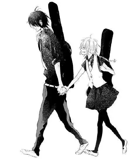 漫画自截 黑白 情侣 手拉手 音乐