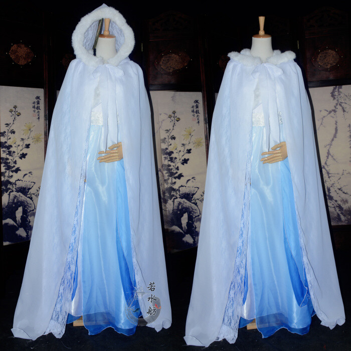 若水舫-秦般若古装cosplay女服舞台仙女蓝白渐变毛领跳舞姬琅琊榜