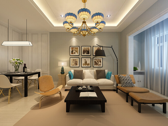 上海明天华城90平米现代简约风格两室一厅现代简约客厅装修效果图设计