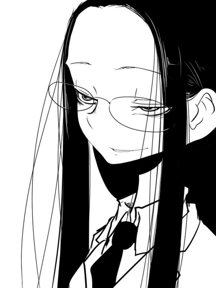 黑白 眼镜 中分 制服 手绘 插画 壁纸 二次元 女生 动漫 头像 小清新