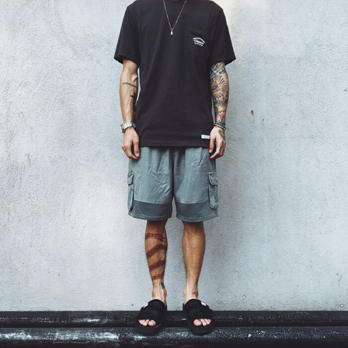 DLESS GARMENT DYED蜡染做旧工装短裤#