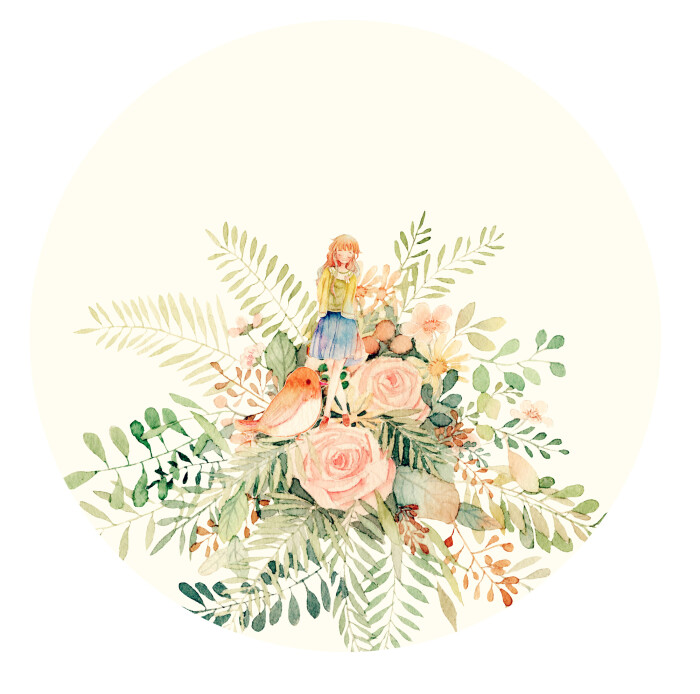 水彩 小清新 花草 手绘 森林系 玫瑰 少女 【画师:瑶背背】
