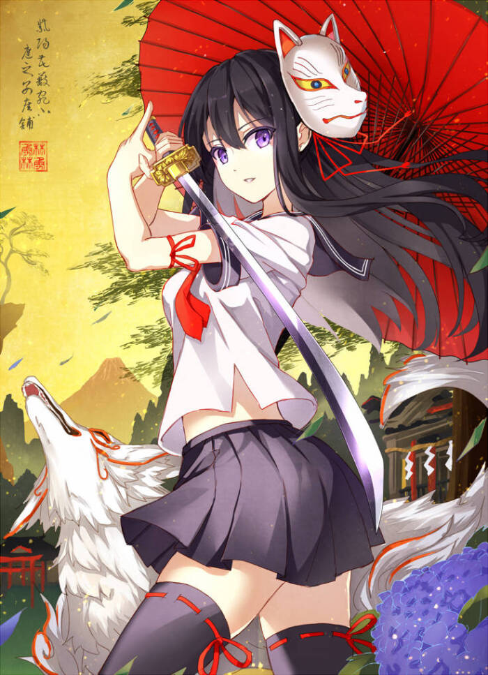 二次元少女,长直黑发