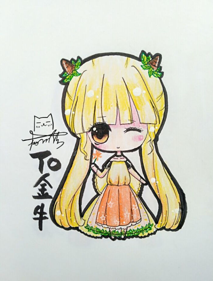 手绘 彩铅 q版 金牛座
