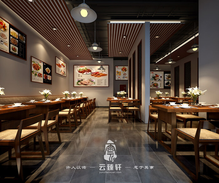 餐厅大堂用餐区,总体风格优雅的中式韵味餐厅让人流连忘返.