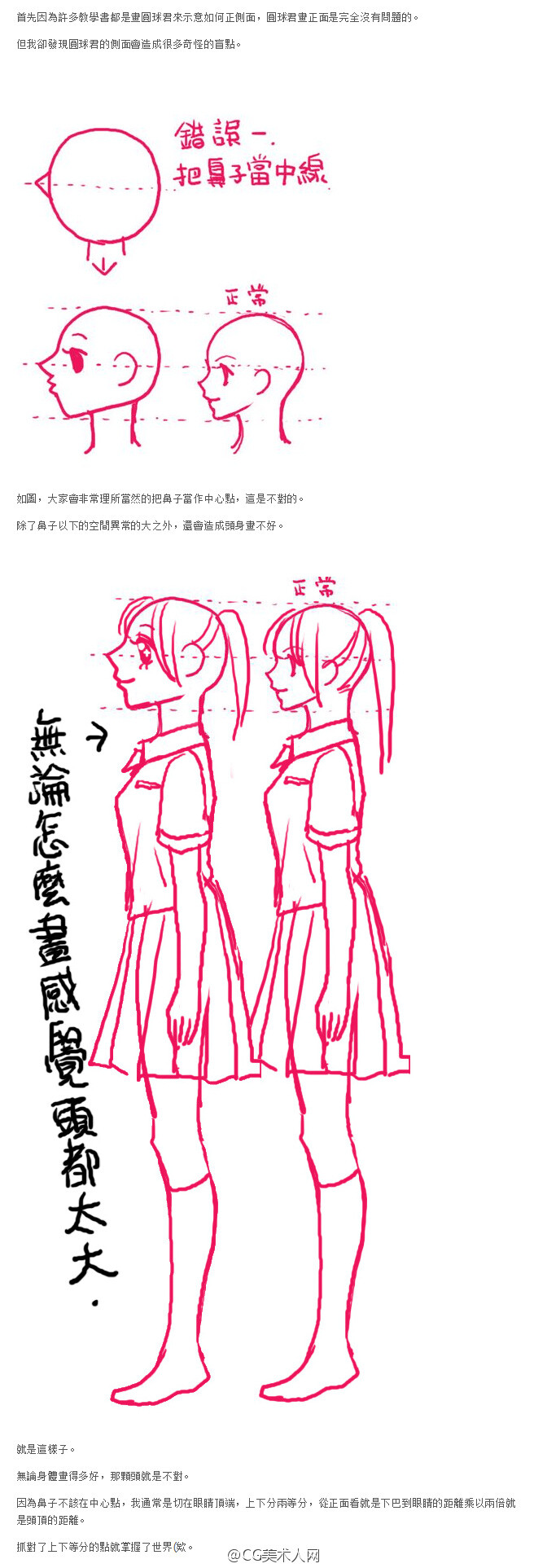 绘画教程#台湾漫画家陈汉玲关于漫画人物侧面绘制的方法