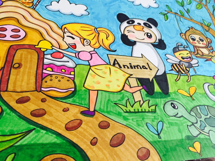 人与动物,儿童画