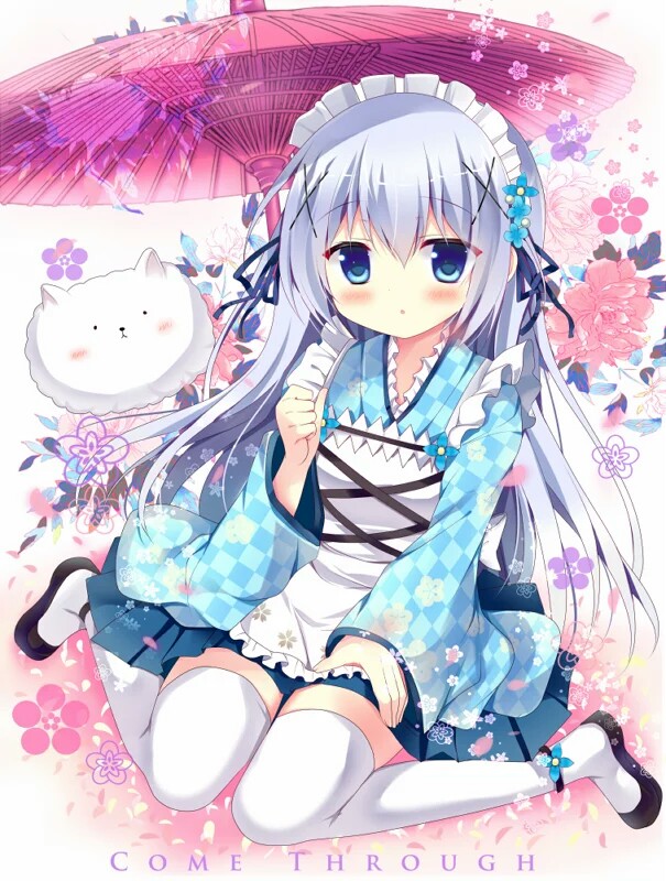 香风智乃 点兔 动漫 二次元 蓝发 蓝眼 萝莉 和服 雨伞系列