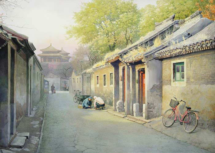 老北京 · 胡同 · 四合院丨黄有维古都系列水彩作品