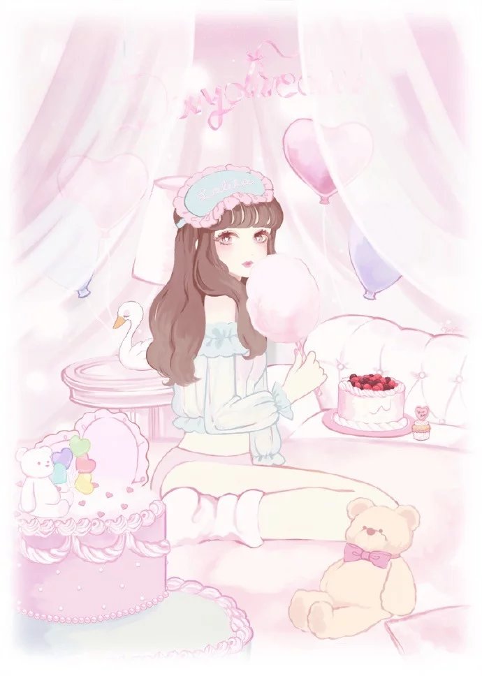 动漫 平铺 萌物 软妹 少女心 粉色 卡通 可爱 人物 萌萌的 手机壁纸