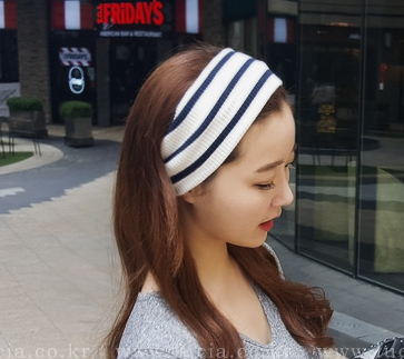 2016韩国进口6月 时尚舒适条纹针织宽边发带发箍压发圈