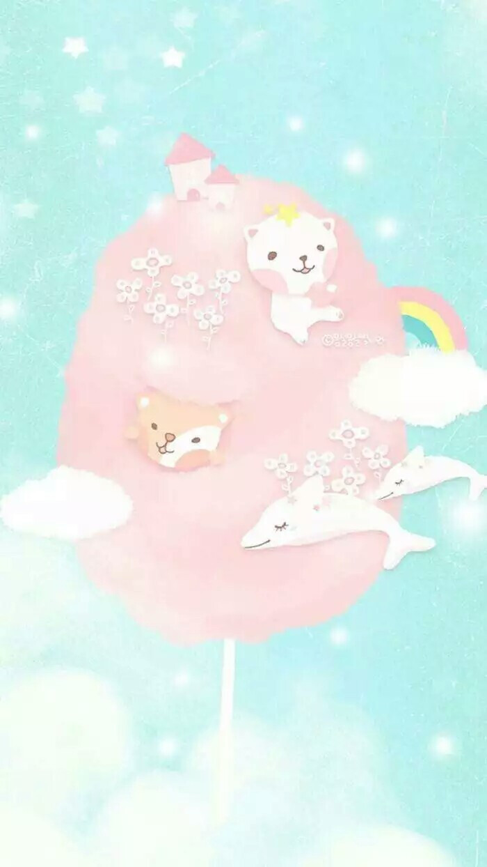 粉色少女系卡通棉花糖手机壁纸