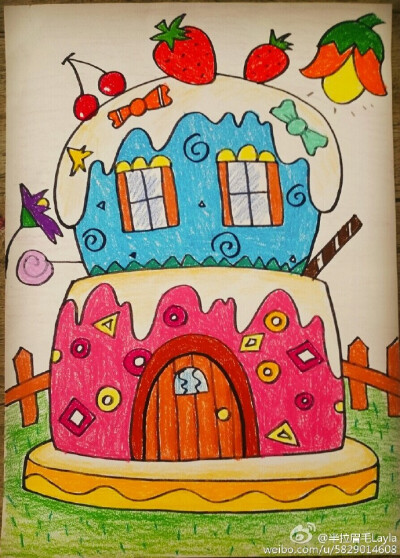 儿童画##儿童美术# 油画棒画-蛋糕屋