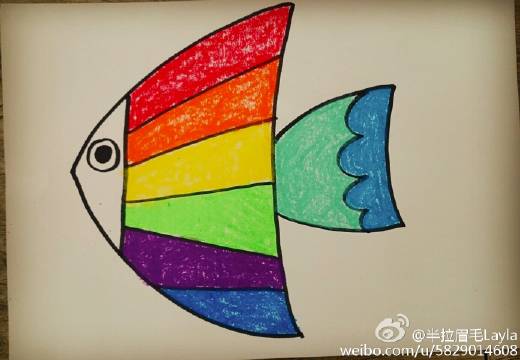 #儿童画##儿童美术# 油画棒画-彩虹鱼