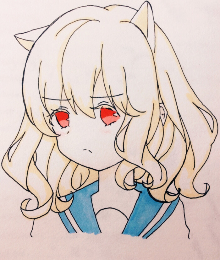 手绘 猫耳娘 马克笔 上色渣 洛可可 萝莉 二次元 水手服 红瞳 傲娇