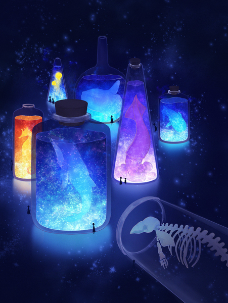星空アクアリウム |意境 插画 唯美 动漫 背景 壁纸 瓶子 荧光 画师