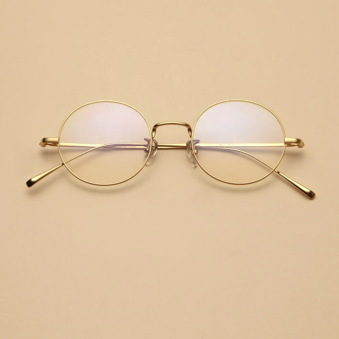 超轻近视复古圆形金丝边眼镜框金色属纯钛镜架