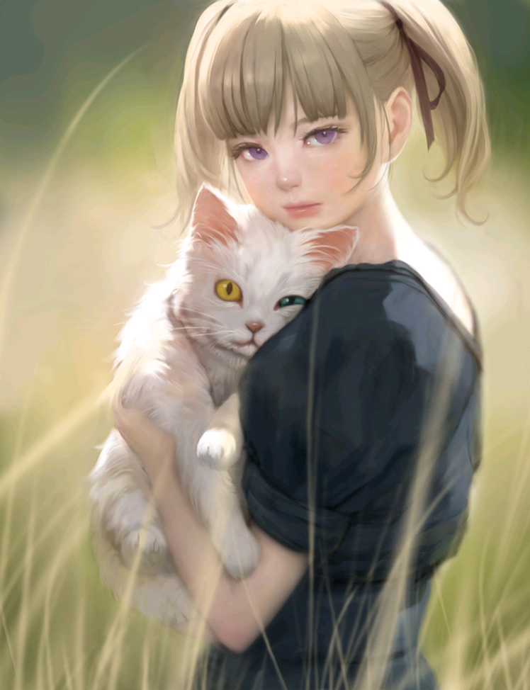 少女与猫 #插画#p站#二次元