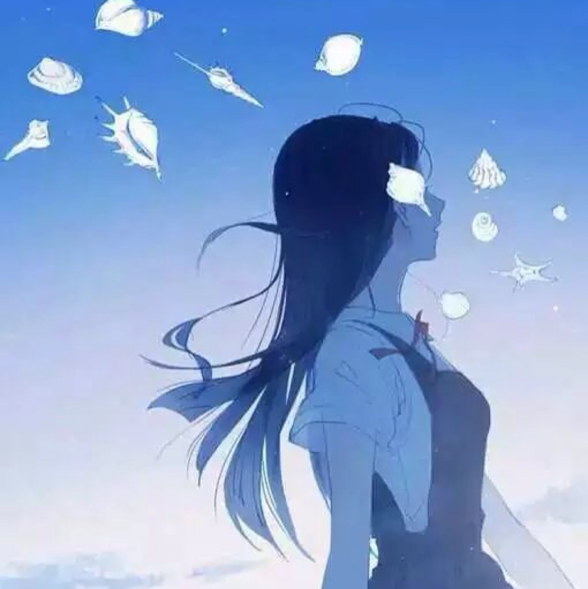 动漫 二次元 唯美 清新 女头 羽毛 蓝色系列 by千玥