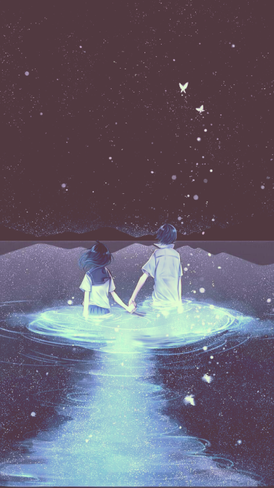 壁纸,二次元,背景,头像,蓝色 黑色 紫色 星星 男生女生 背影