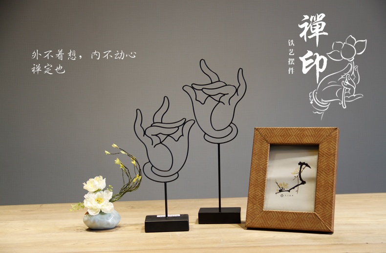 铁艺摆件 中式软装配饰 禅意佛手拈花创意摆件 电视柜 酒柜装饰品