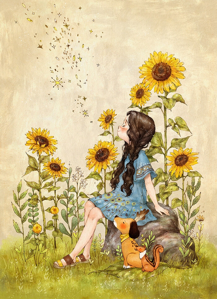 做个向日葵般的女子,永远向着阳光   来自韩国插画家aeppol 的「森林