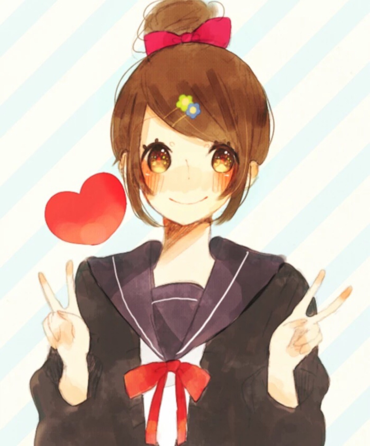 唯美 水手服 丸子头 少女 小清新 温馨 治愈 爱心 蝴蝶结 萌 二次元