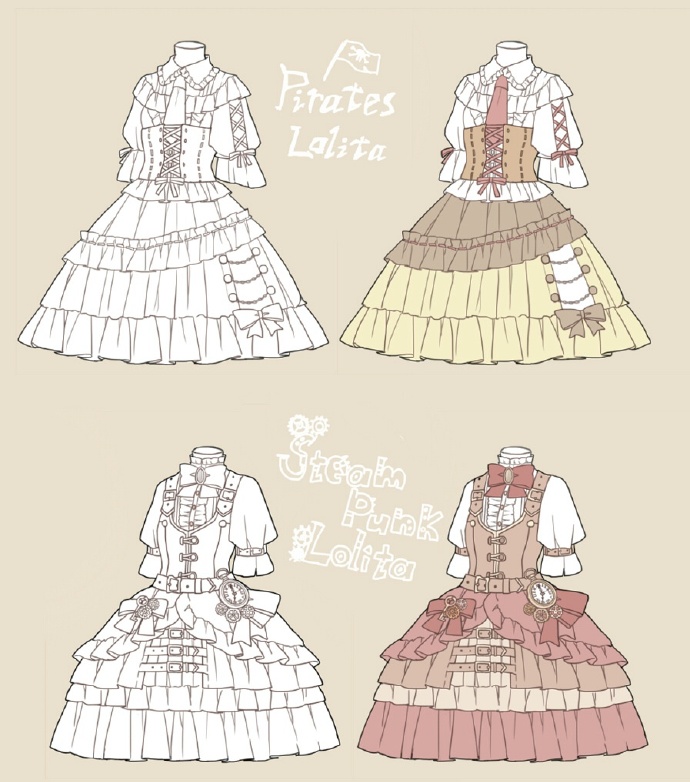 手绘参考# lolita动漫裙子样式绘画参考,每种都美美哒,转需收藏吧!