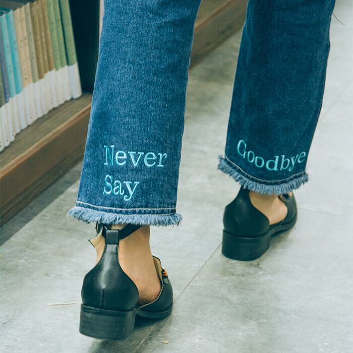 Yooo原创设计 2016夏季英文字母裤脚刺绣直筒