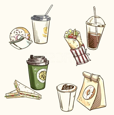 实用的简笔画素材(食物,咖啡)