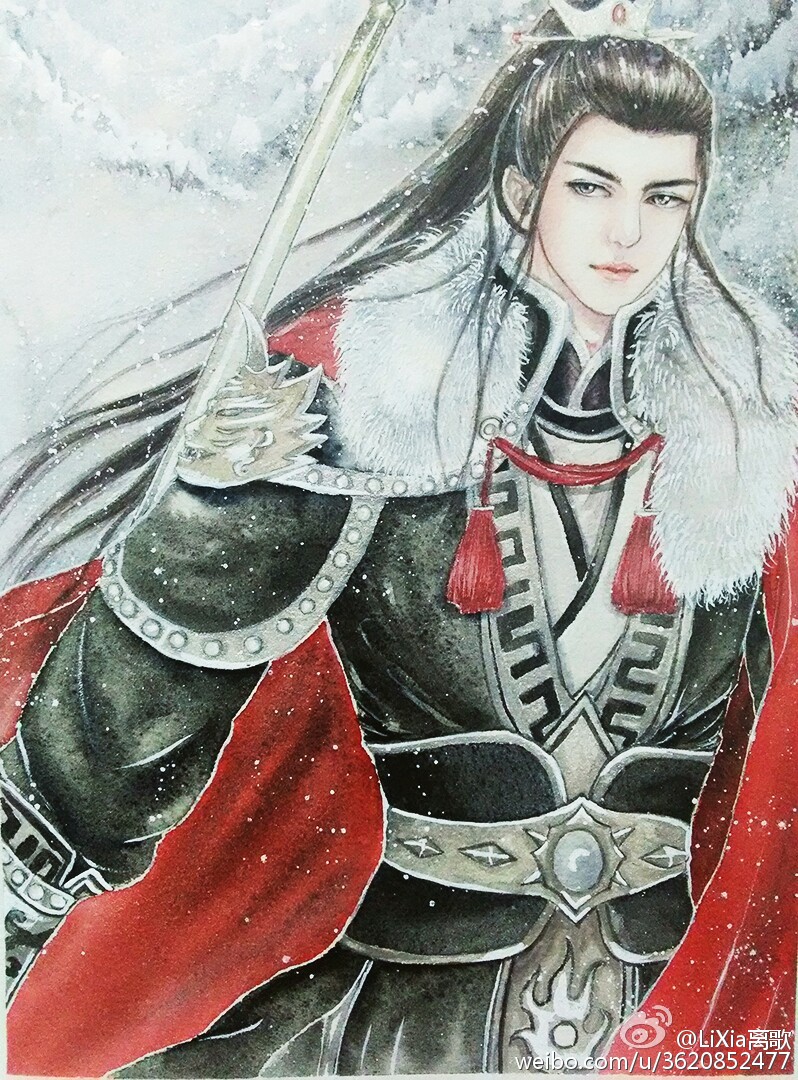 绘师微博:sky离歌#水彩古风插画