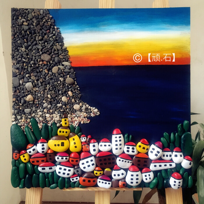 金沙江的石头人肉搬回,手绘拼贴石头装饰画