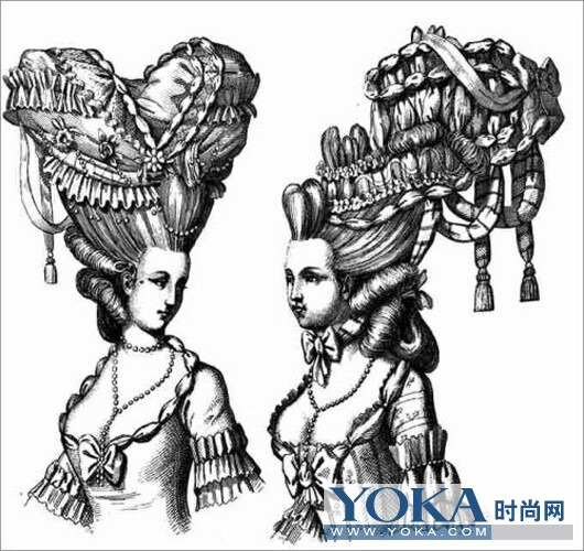 洛可可发型 女式发型 中古时尚 古典 盘发 插画 贵族女子 讽刺插画