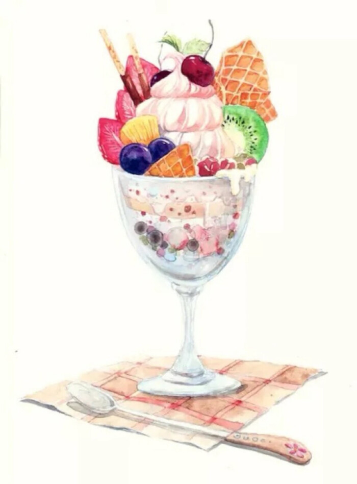 冰淇淋 水彩 插画