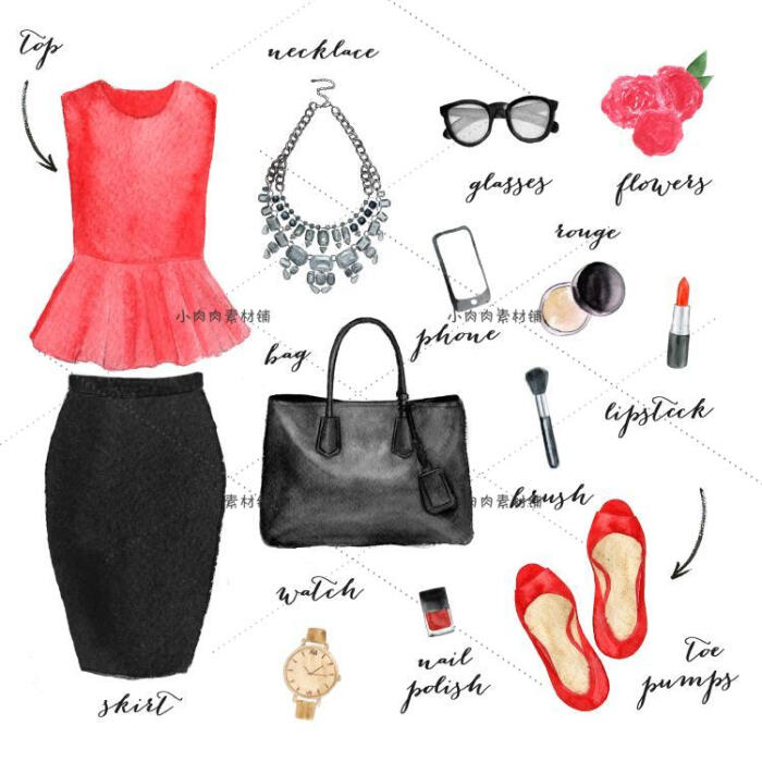 手绘少女服饰穿着服装鞋包搭配高清图片女装店