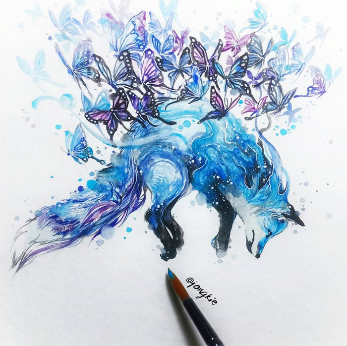插画艺术作品 艺术家jongkie的动物水彩画,森林之精灵