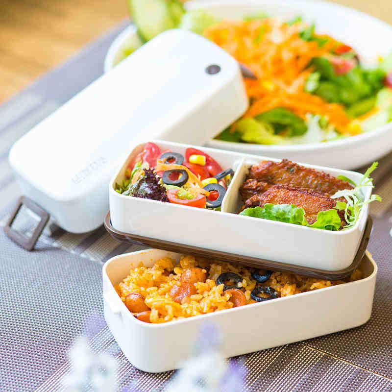 日本asvel饭盒 双层分格日式塑料可微波炉餐盒 迷你可爱小便当盒-t