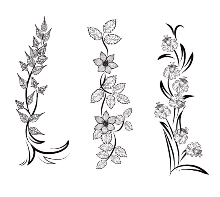手绘藤蔓植物花卉花环图案设计黑白手绘插画纹身图案线稿素材