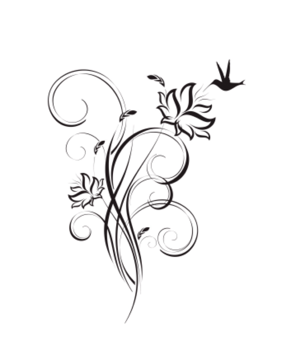 手绘藤蔓植物花卉花环图案设计黑白手绘插画纹身图案线稿素材